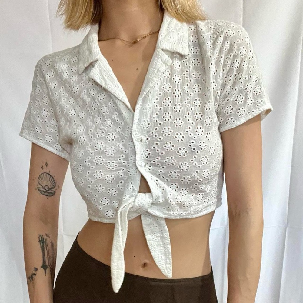 Urban outfitter eyelet embroidered polo top